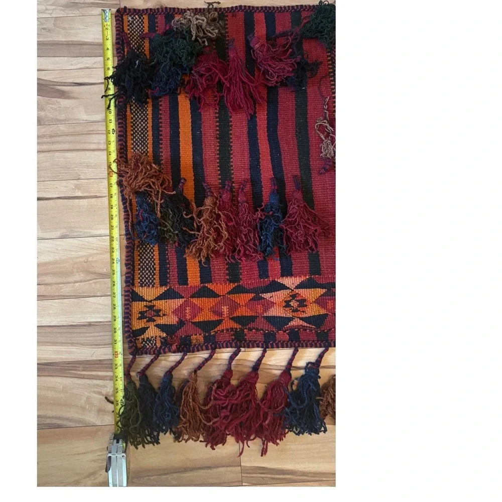 Vintage‎ Handwoven Wool Kilim Wall Hanging Tribal Tassel Tapestry Red Orange
